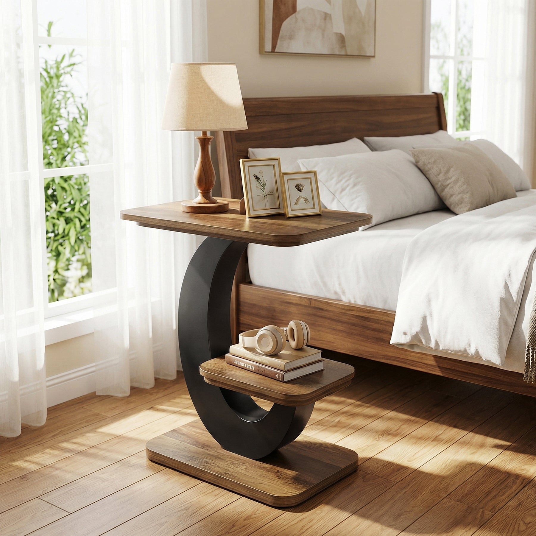 23.6-Inch 2-Tier Narrow End Table with Storage Shelf, Industrial Side Table Nightstand for Living Room