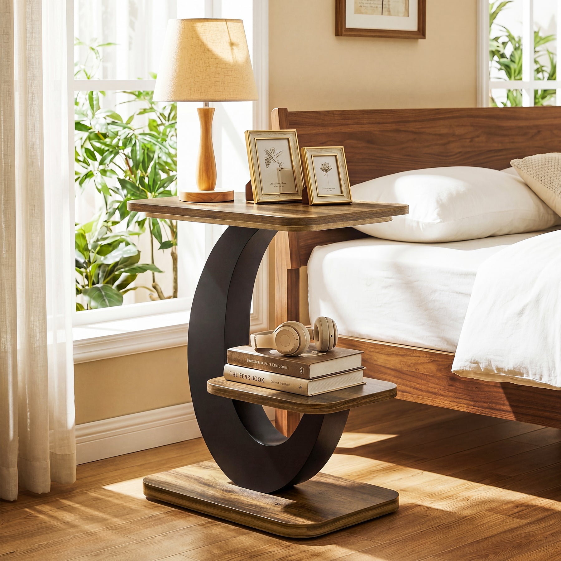 23.6-Inch 2-Tier Narrow End Table with Storage Shelf, Industrial Side Table Nightstand for Living Room