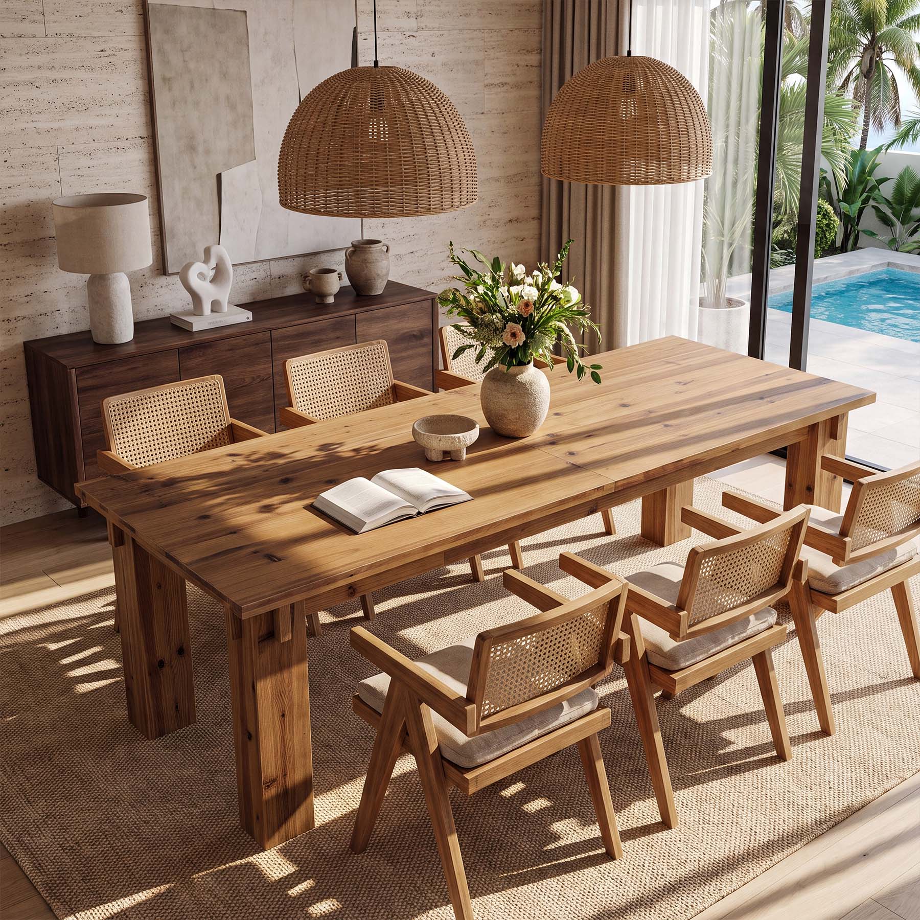Tribesigns 78.74-Inch Solid Wood Dining Table, 6-8 Person Farmhouse Table with Block Legs