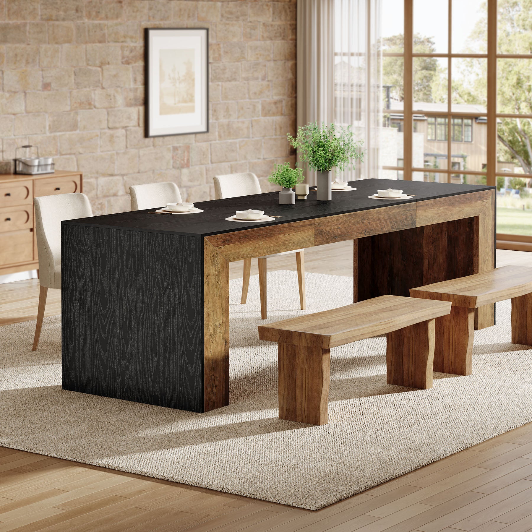 78.8-Inch Extra Long Dining Table for 6 to 8 People, Rectangular Farmhouse Kitchen Table for Dining Room