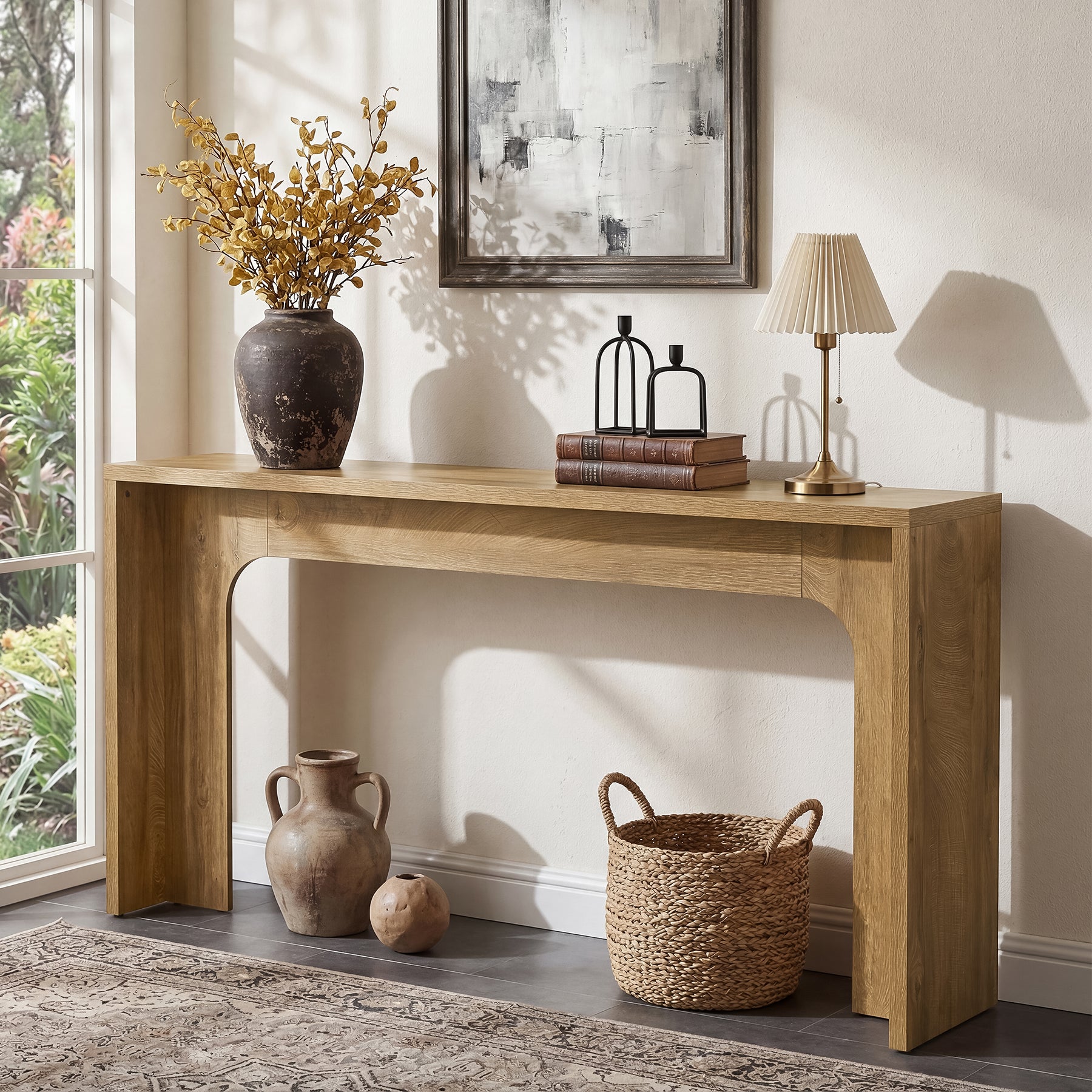 63-Inch Narrow Console Table, Minimalist Wood Entryway Table with Sturdy Base