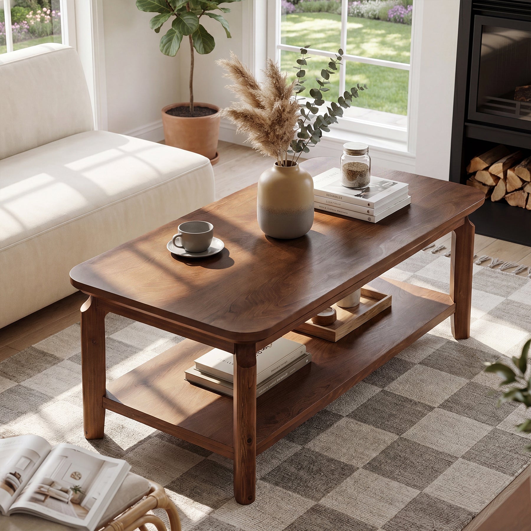Tribesigns 47-Inch Coffee Table with Open Shelf, Rounded-Corner Center Table for Living Room