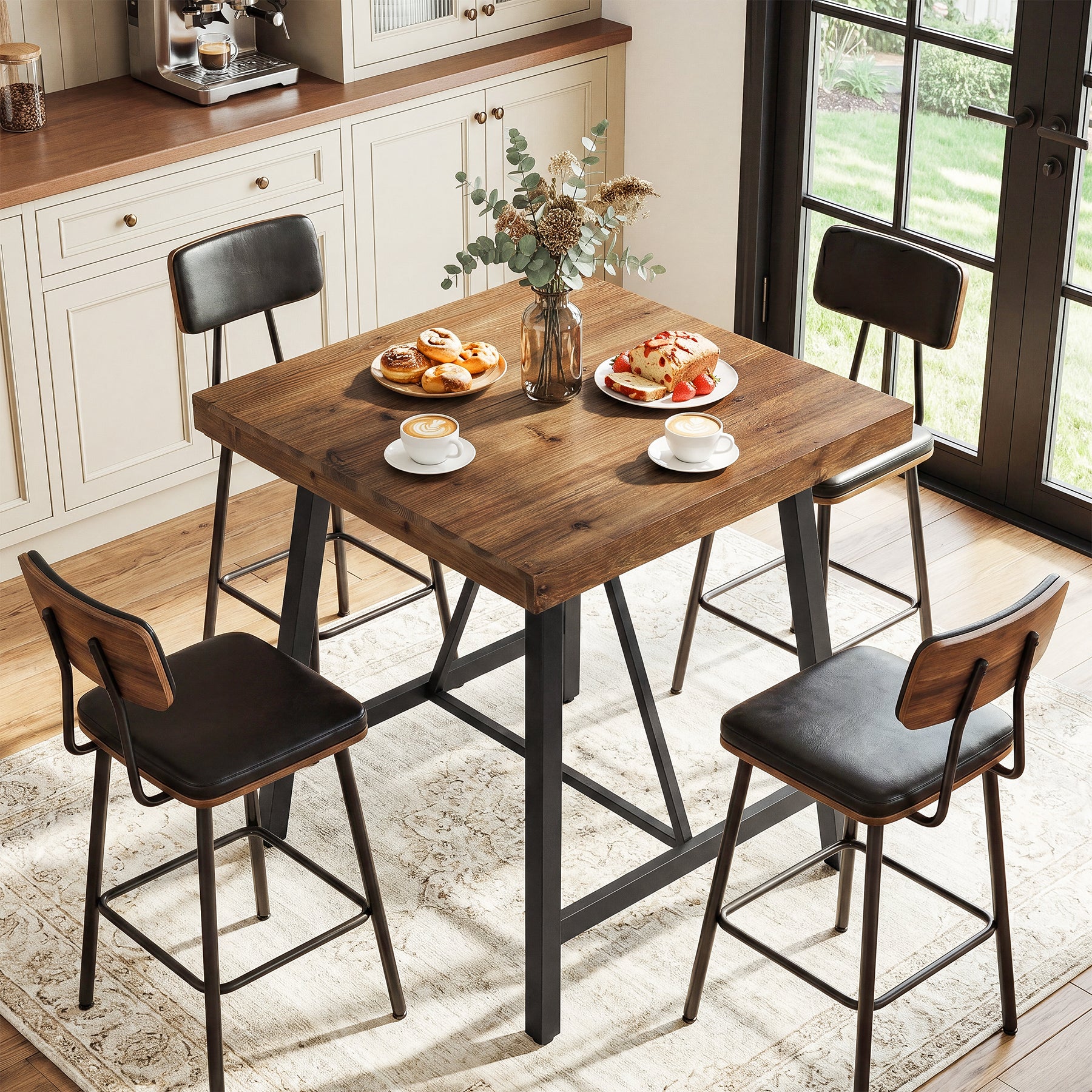 Tribesigns 31.5-Inch Square Bar Table with Solid Wood Top and Metal Footrest, Industrial Pub Table for Home Bar Kitchen and Cafe