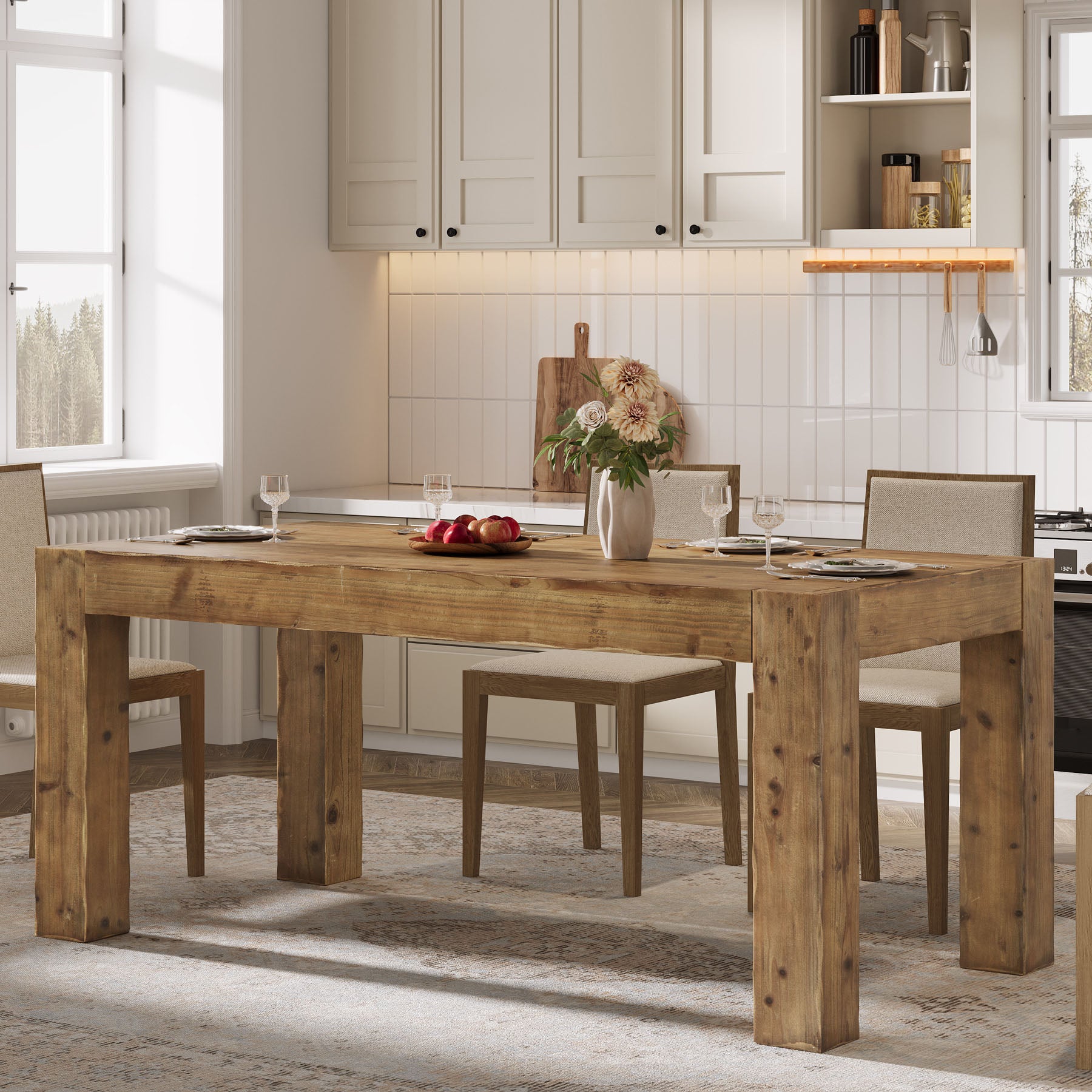 Tribesigns 63" Solid Wood Dining Table, Farmhouse Table for Dining Room (Only Table)
