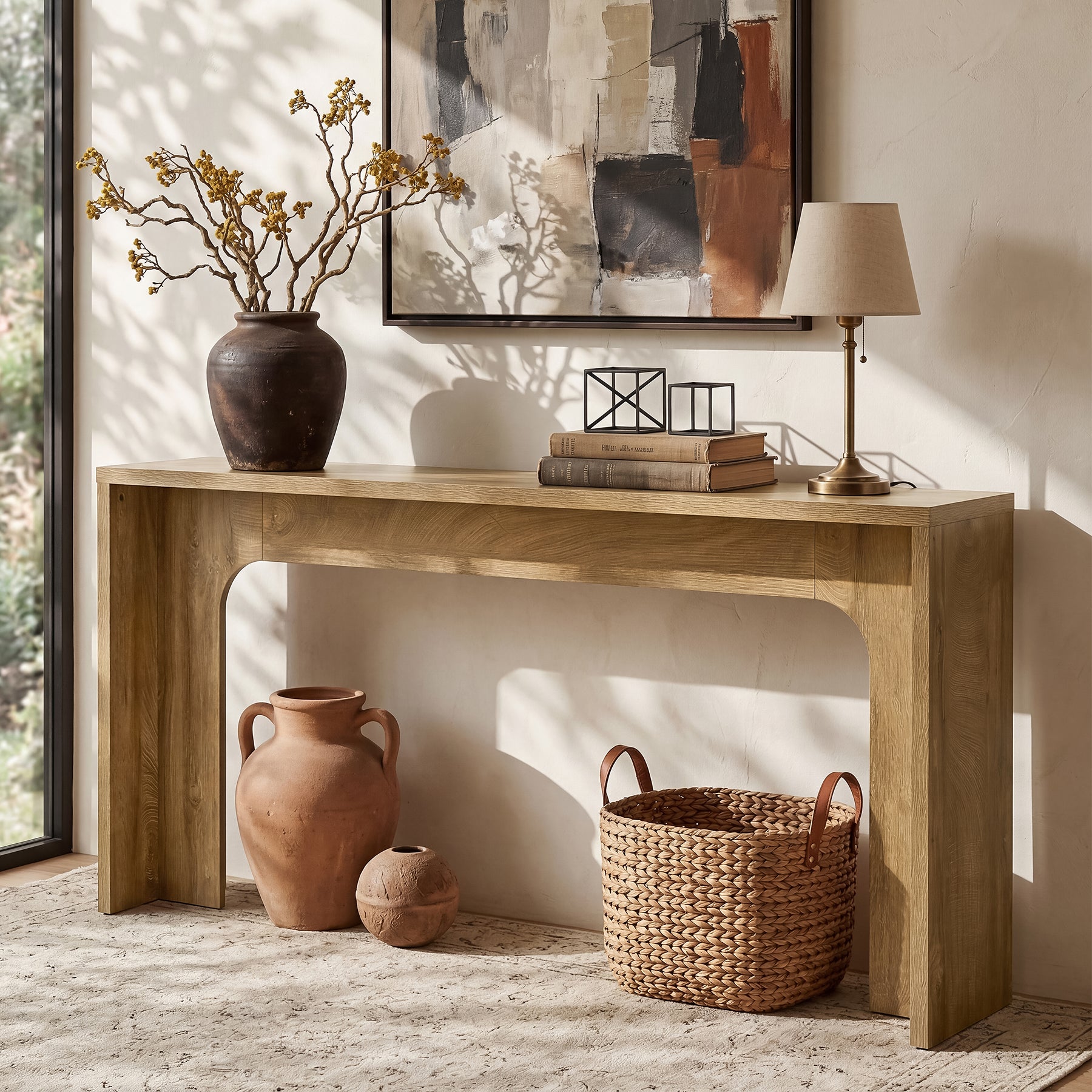 63-Inch Narrow Console Table, Minimalist Wood Entryway Table with Sturdy Base