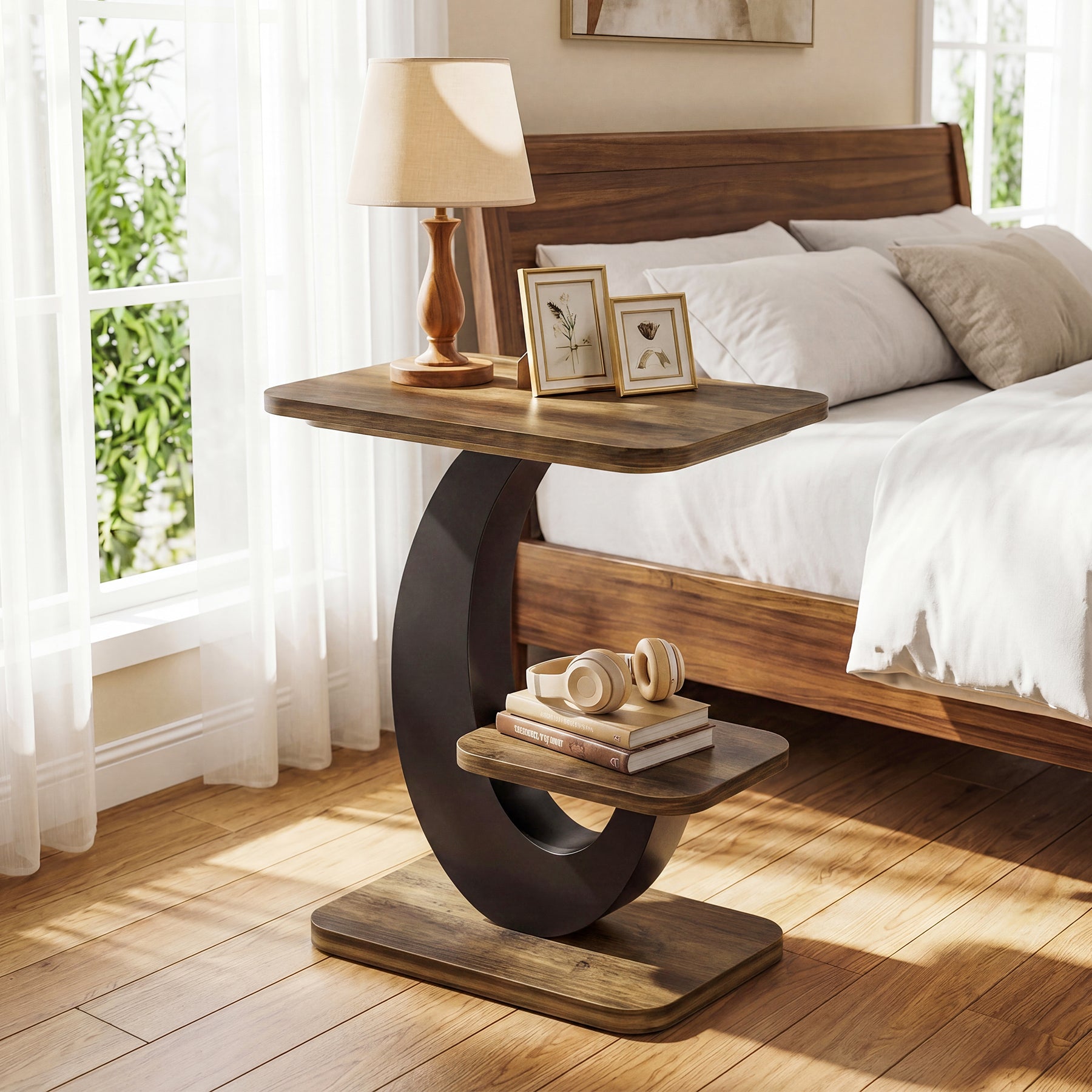 23.6-Inch 2-Tier Narrow End Table with Storage Shelf, Industrial Side Table Nightstand for Living Room