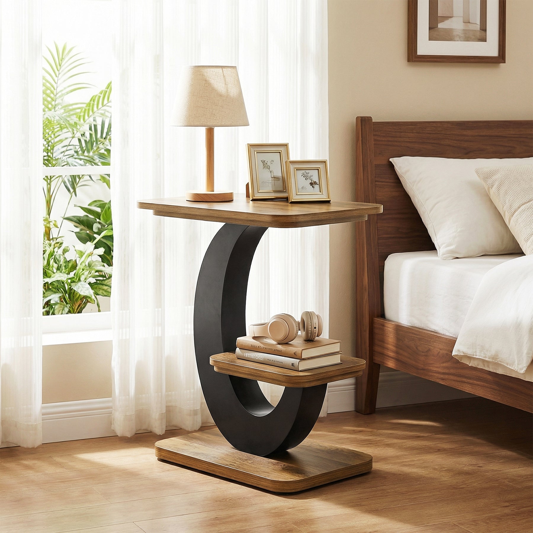 23.6-Inch 2-Tier Narrow End Table with Storage Shelf, Industrial Side Table Nightstand for Living Room