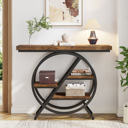 4-Tier Console Table, 39.4" Entryway Table with Geometric Metal Frame Tribesigns