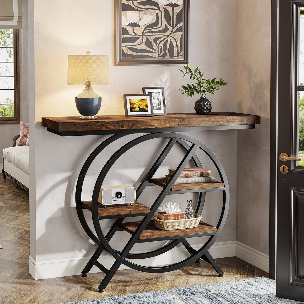 4 Tier Console Table 39.4" Entryway Table Geometric Metal Frame