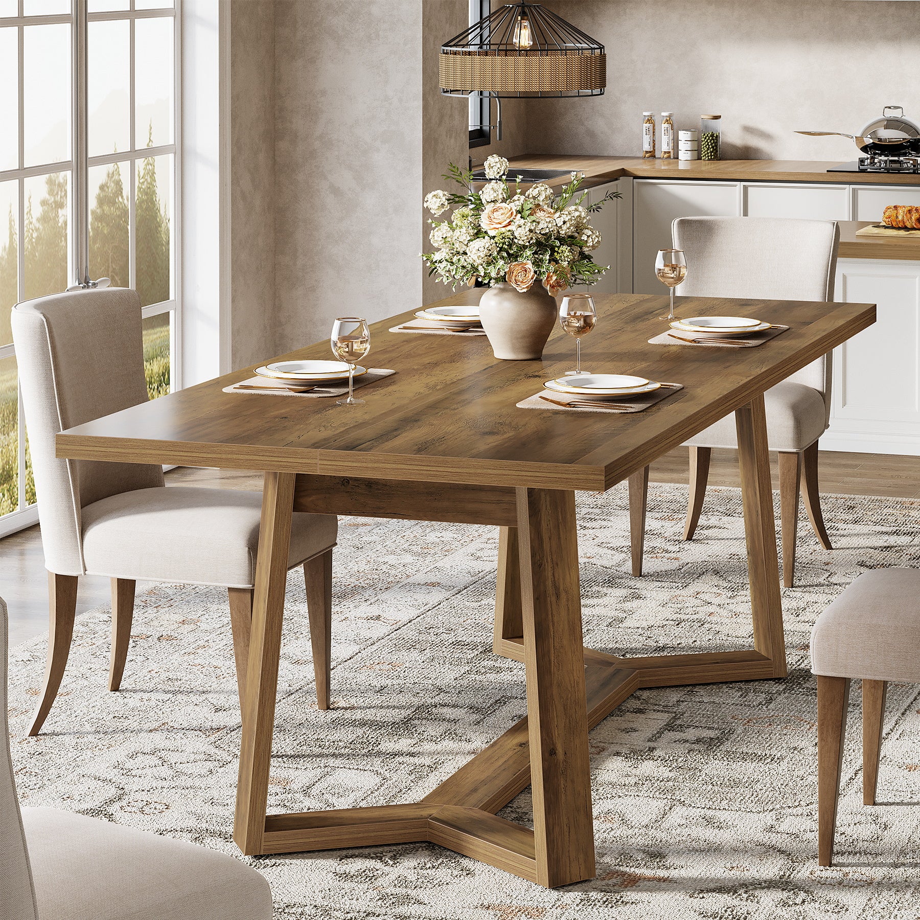 Tribesigns 47-Inch Wood Dining Table with 250 lb Capacity, Farmhouse Rectangle Table for Kitchen