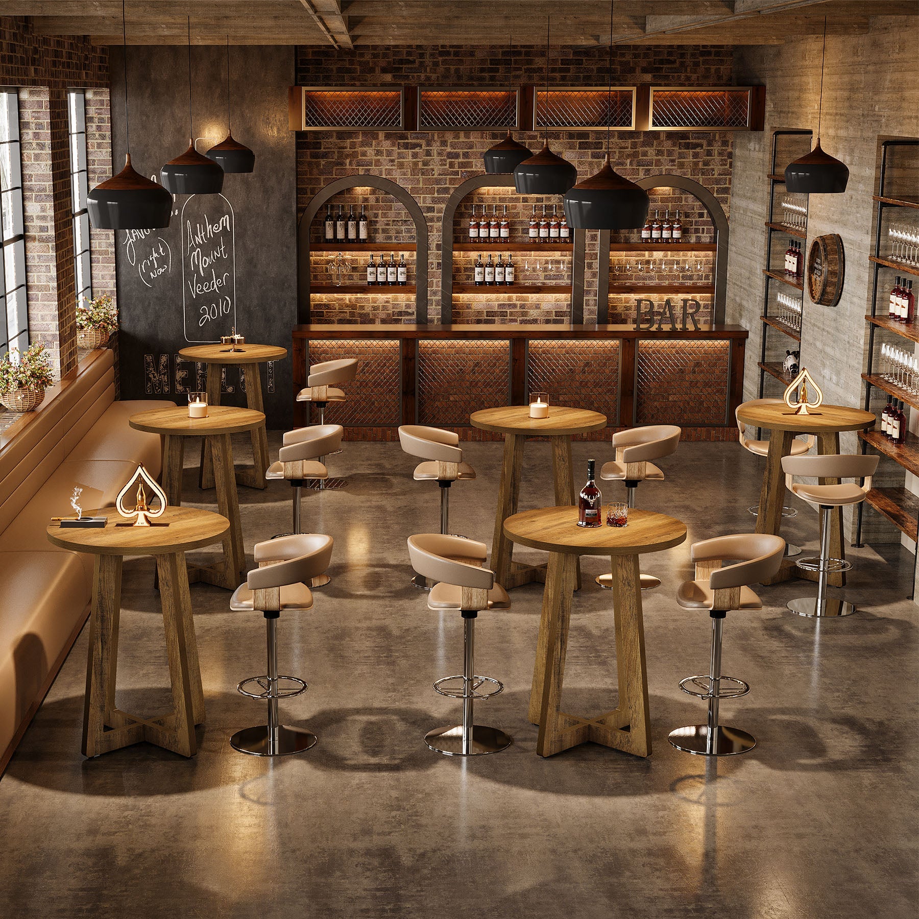 40" Bar Table, Round Bar Height Bistro Pub Table (Only Table)