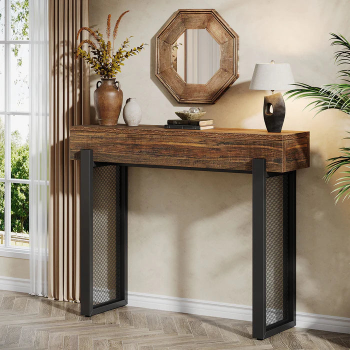 41" Console Table, Small Sofa Entryway Table with Storage and Mesh Metal Legs