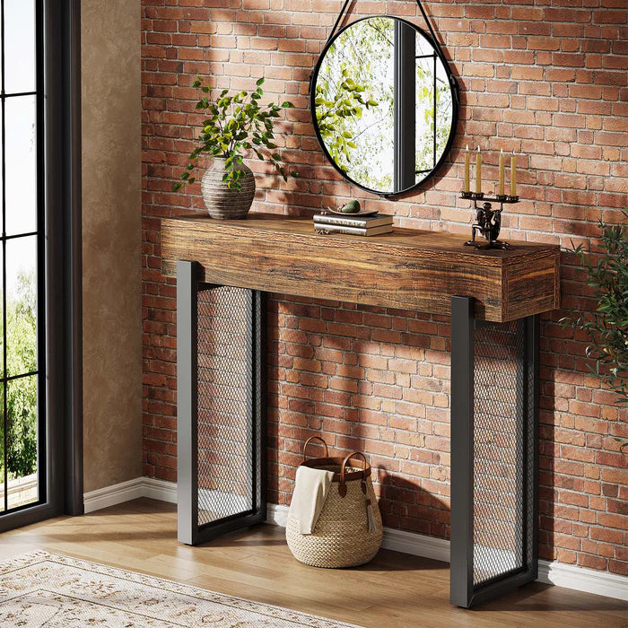 41" Console Table, Small Sofa Entryway Table with Storage and Mesh Metal Legs
