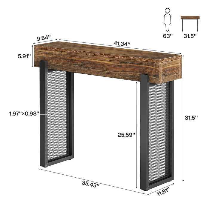 41" Console Table, Small Sofa Entryway Table with Storage and Mesh Metal Legs