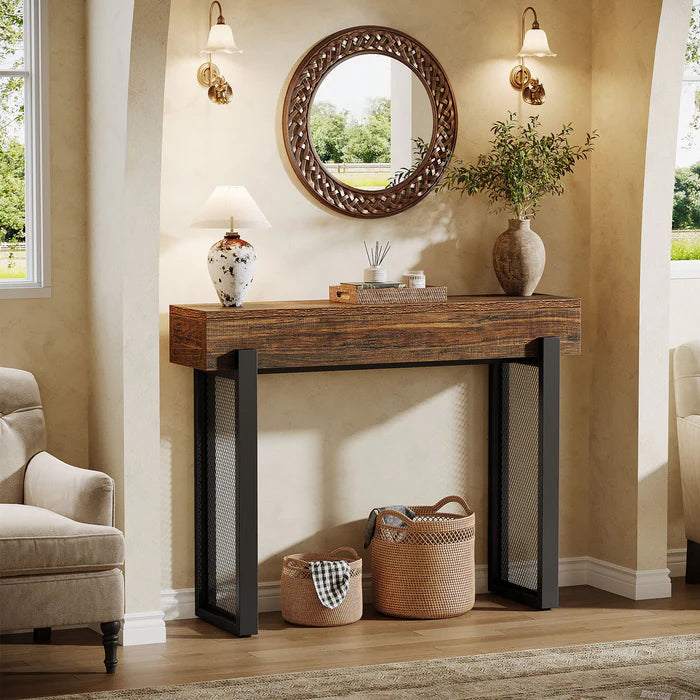 41" Console Table, Small Sofa Entryway Table with Storage and Mesh Metal Legs
