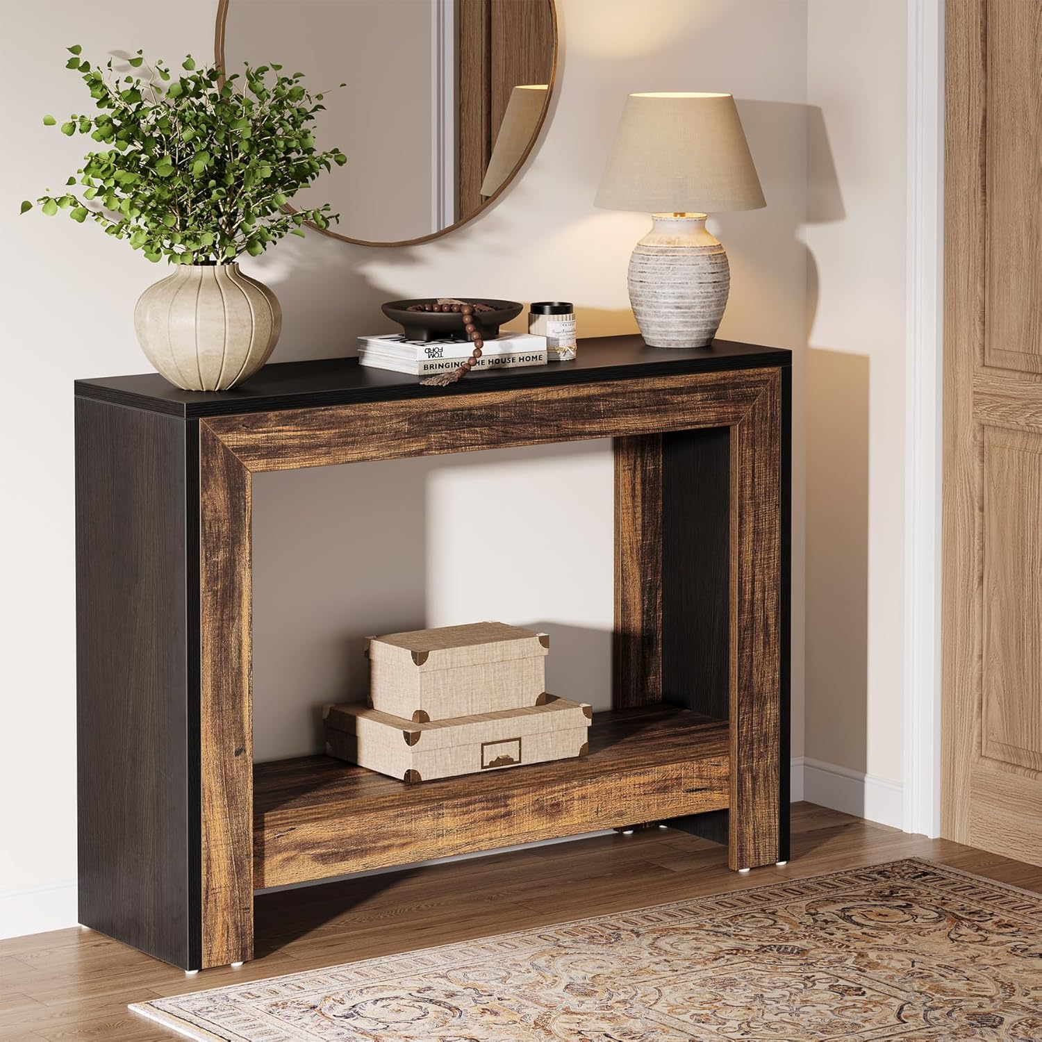 41.3" Farmhouse Console Table Sofa Table w/Open Shelves for Living Room