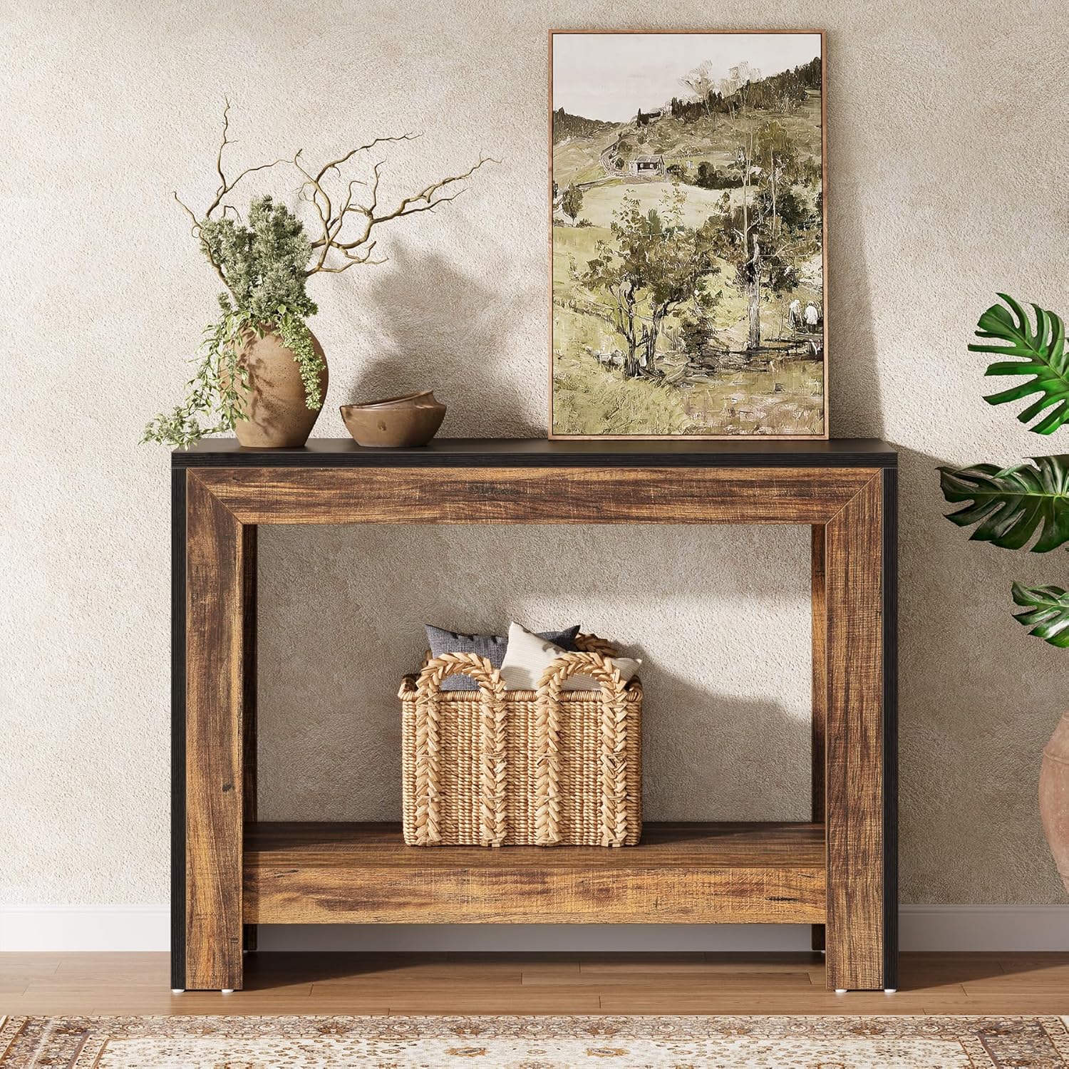 41.3" Farmhouse Console Table Sofa Table w/Open Shelves for Living Room