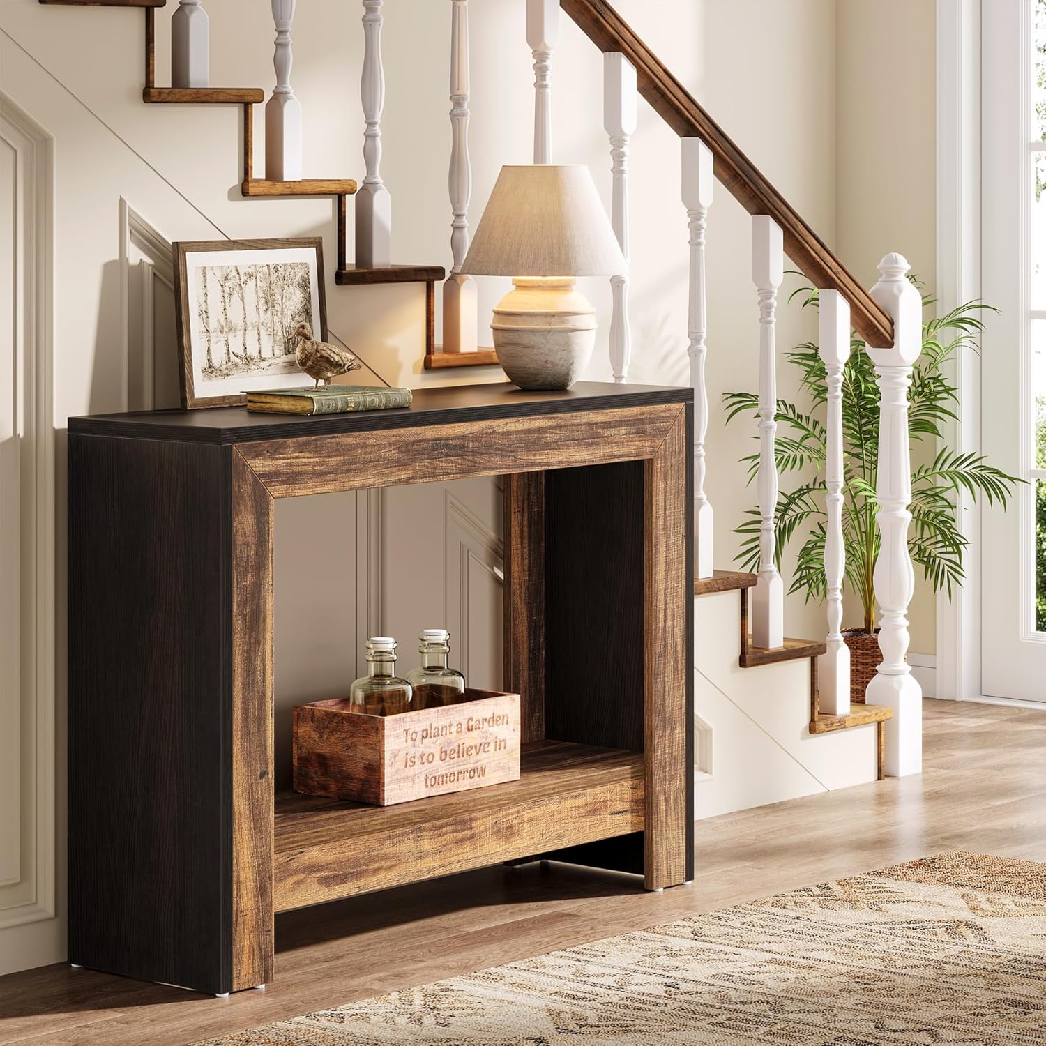 41.3" Farmhouse Console Table Sofa Table w/Open Shelves for Living Room