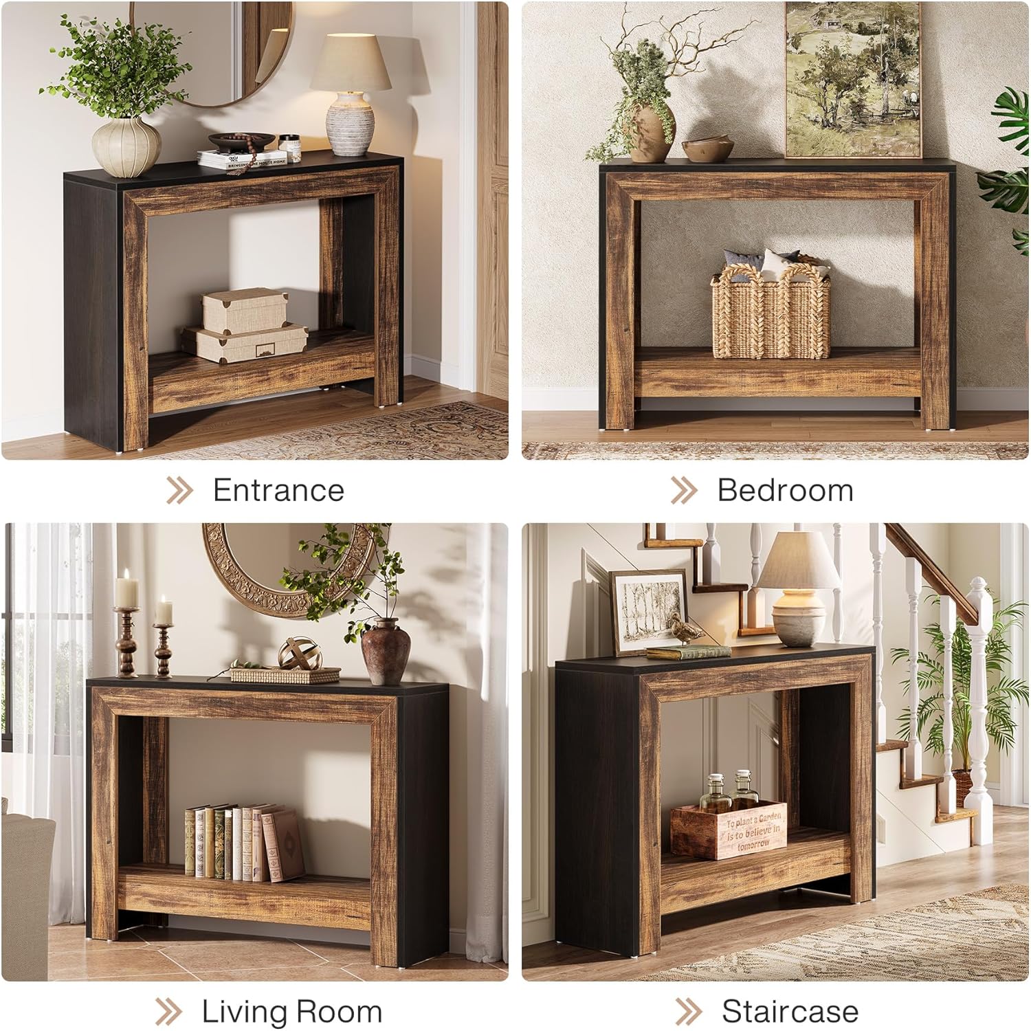 41.3" Farmhouse Console Table Sofa Table w/Open Shelves for Living Room
