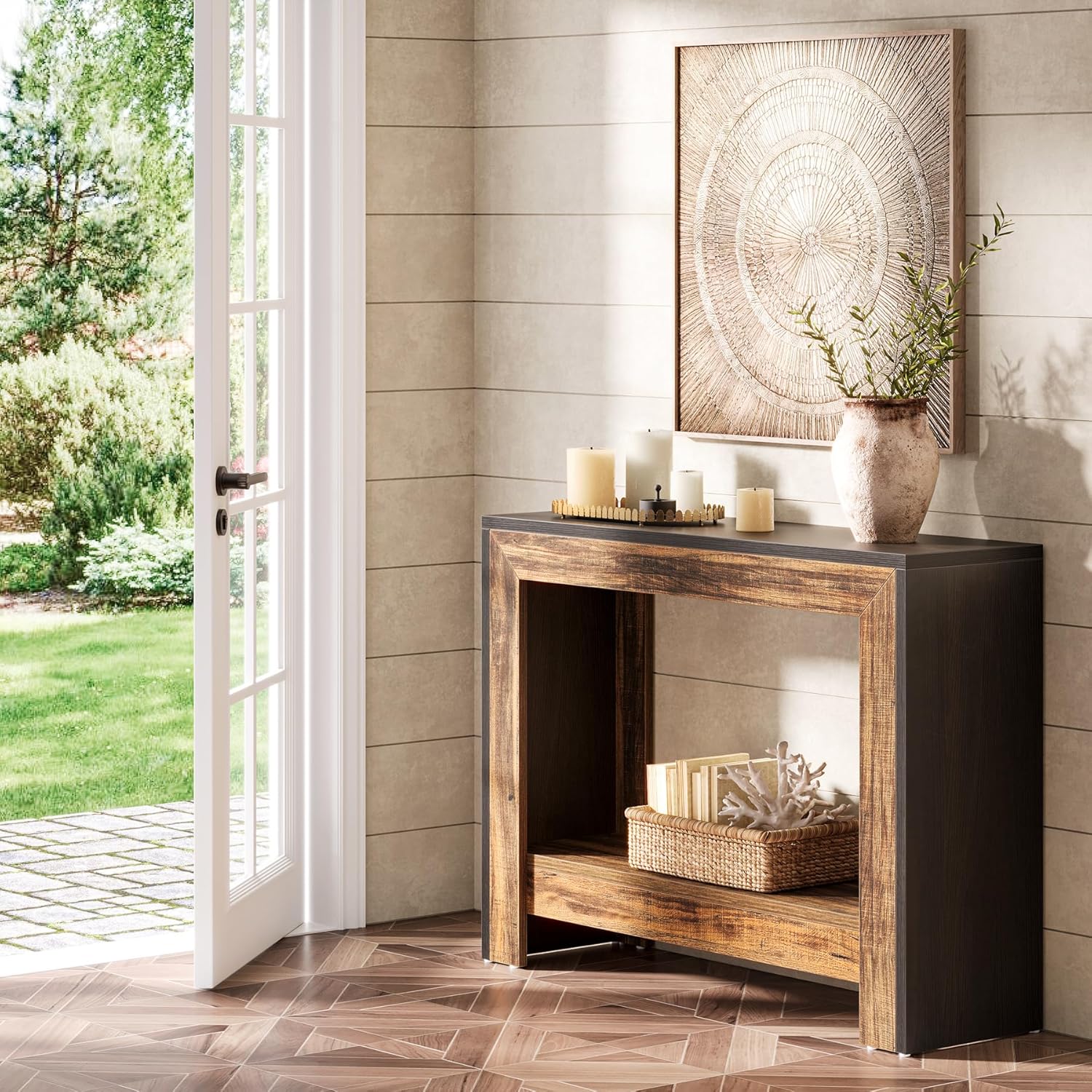 41.3" Farmhouse Console Table Sofa Table w/Open Shelves for Living Room