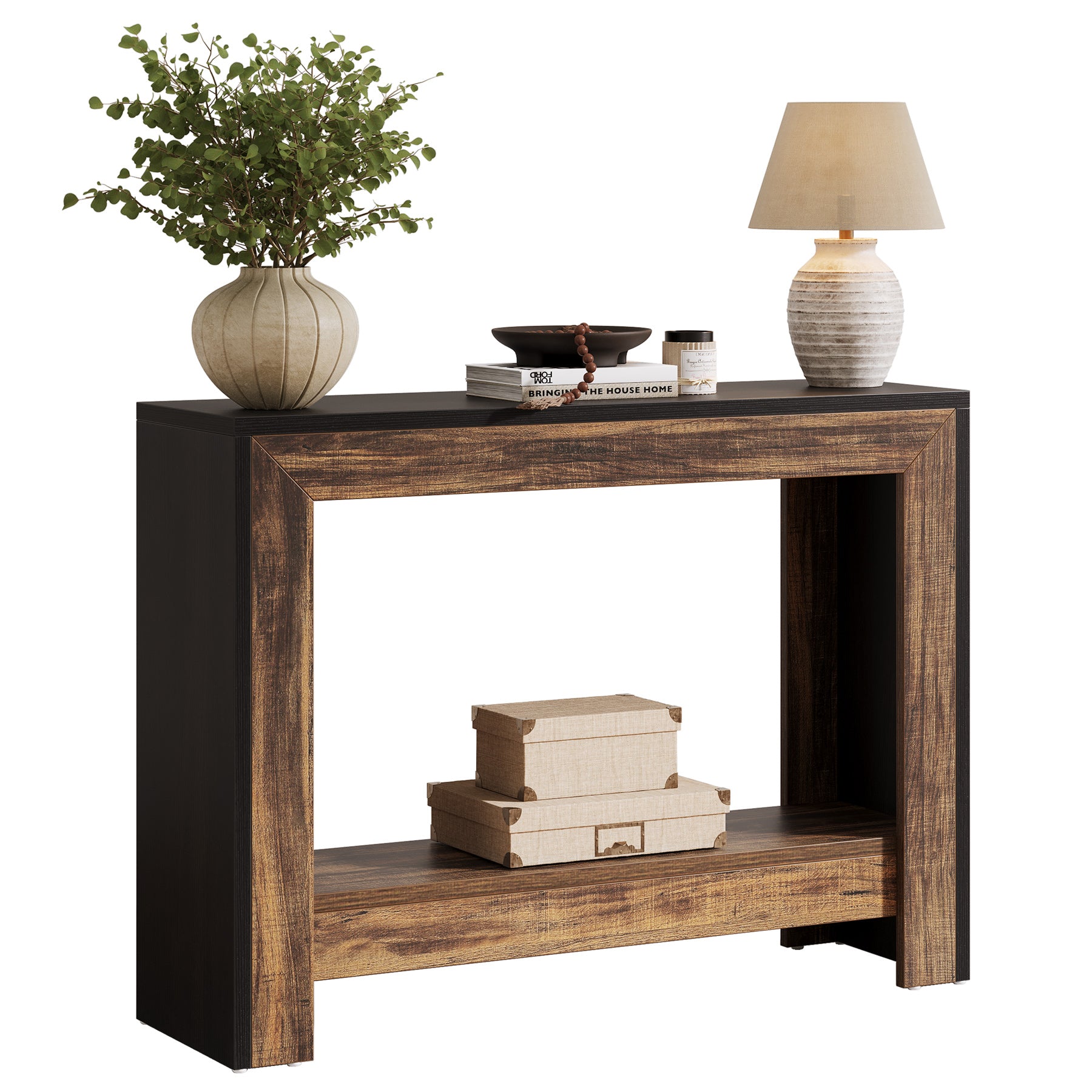 41.3" Farmhouse Console Table Sofa Table w/Open Shelves for Living Room