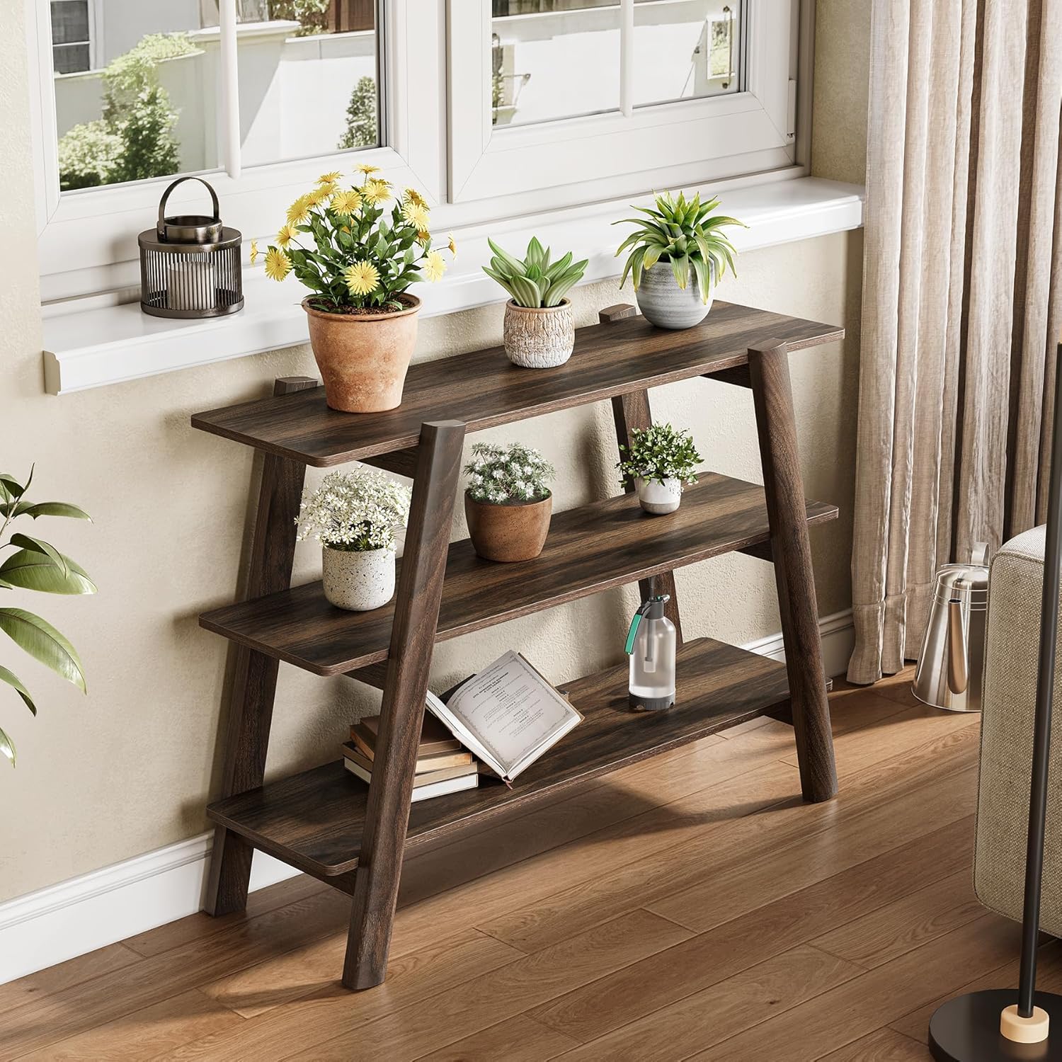41.3" Rustic Farmhouse Console Table - 3-Tier Narrow Sofa Table with Open Shelves