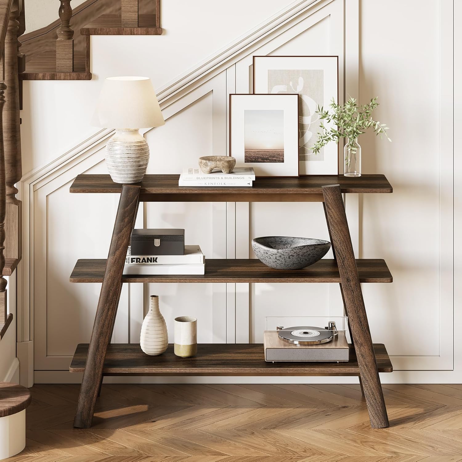 41.3" Rustic Farmhouse Console Table - 3-Tier Narrow Sofa Table with Open Shelves