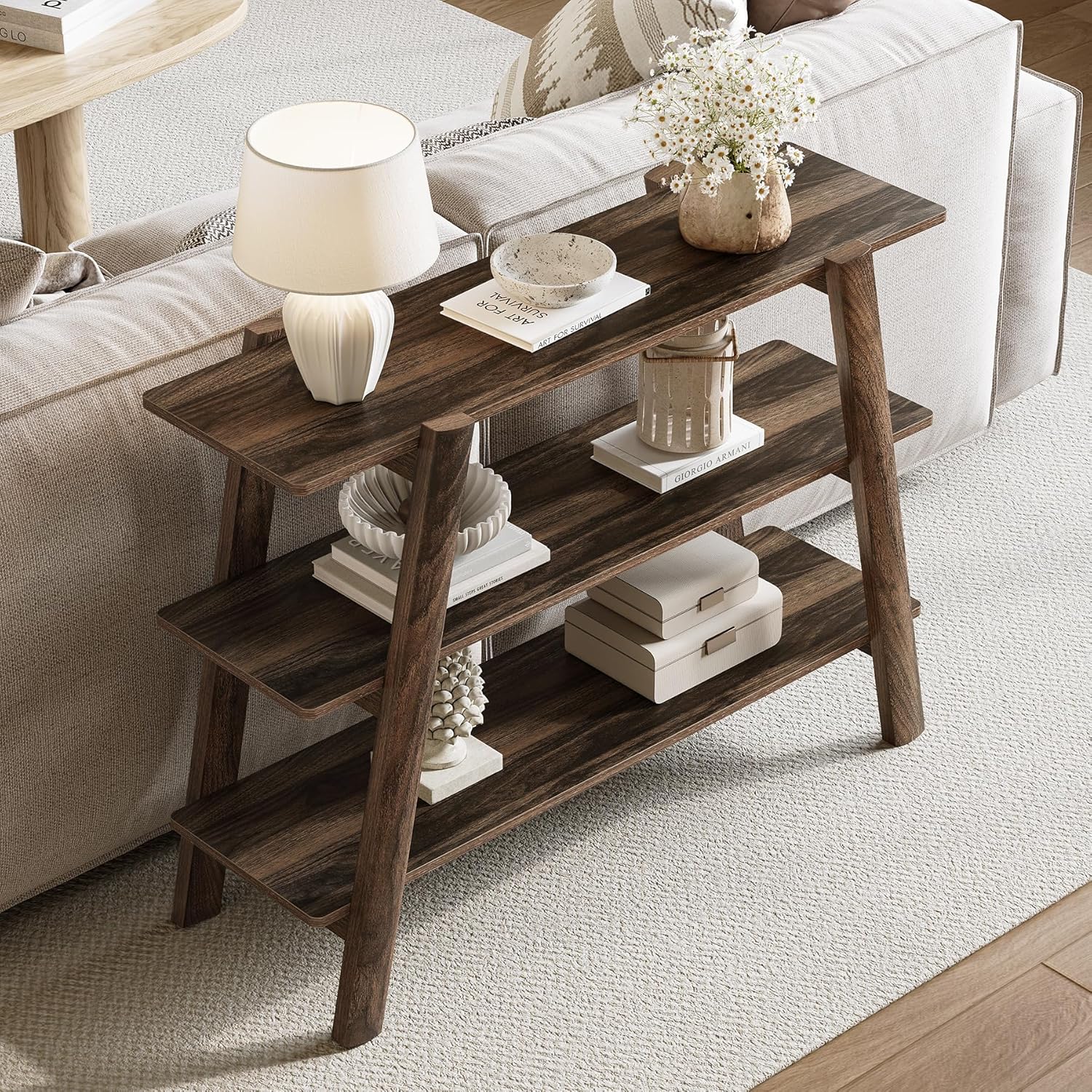 41.3" Rustic Farmhouse Console Table - 3-Tier Narrow Sofa Table with Open Shelves