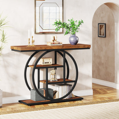 41.3" Console Table, Industrial 4-Tier Sofa Entryway Table with Circle Base Tribesigns