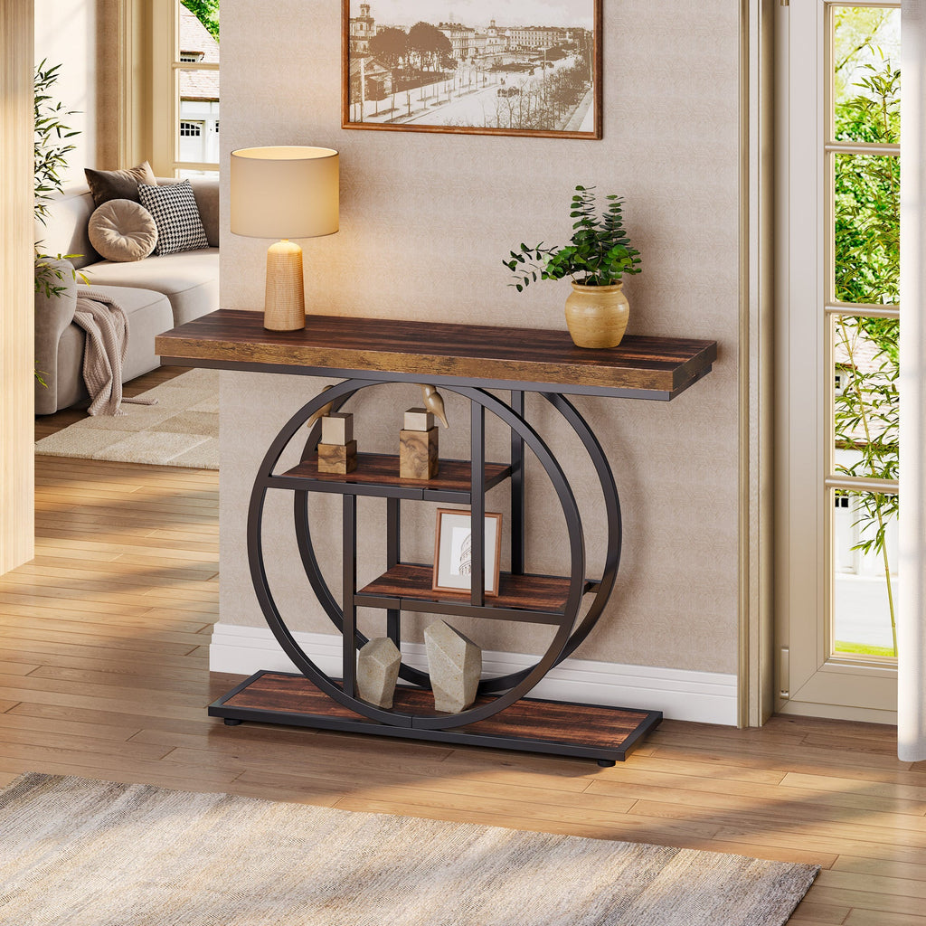 41.3" Console Table Industrial 4 Tier Sofa Entryway Table Circle Base