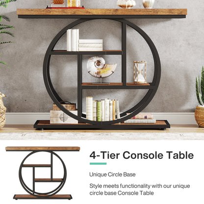 41.3" Console Table, Industrial 4-Tier Sofa Entryway Table with Circle Base Tribesigns