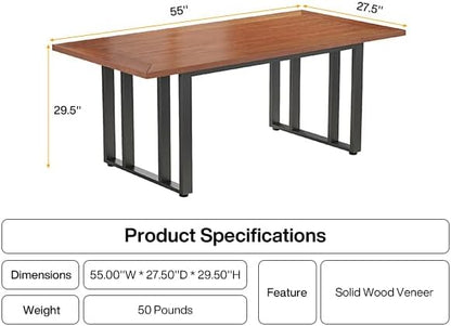 55" Dining Table for 4, Rectangular Kitchen Table with Solid Wood Veneer