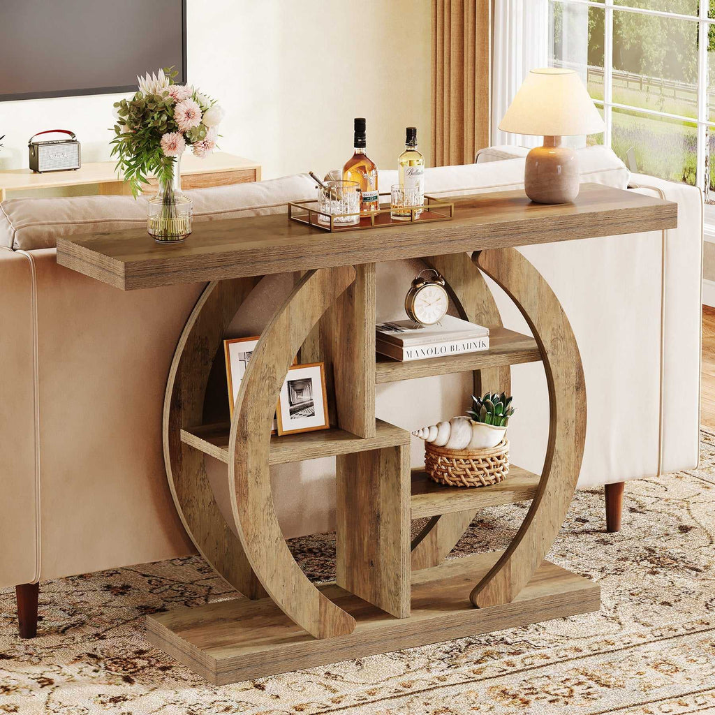 42.5" Console Table Wood 5 Tier Sofa Entryway Table Geometric Base