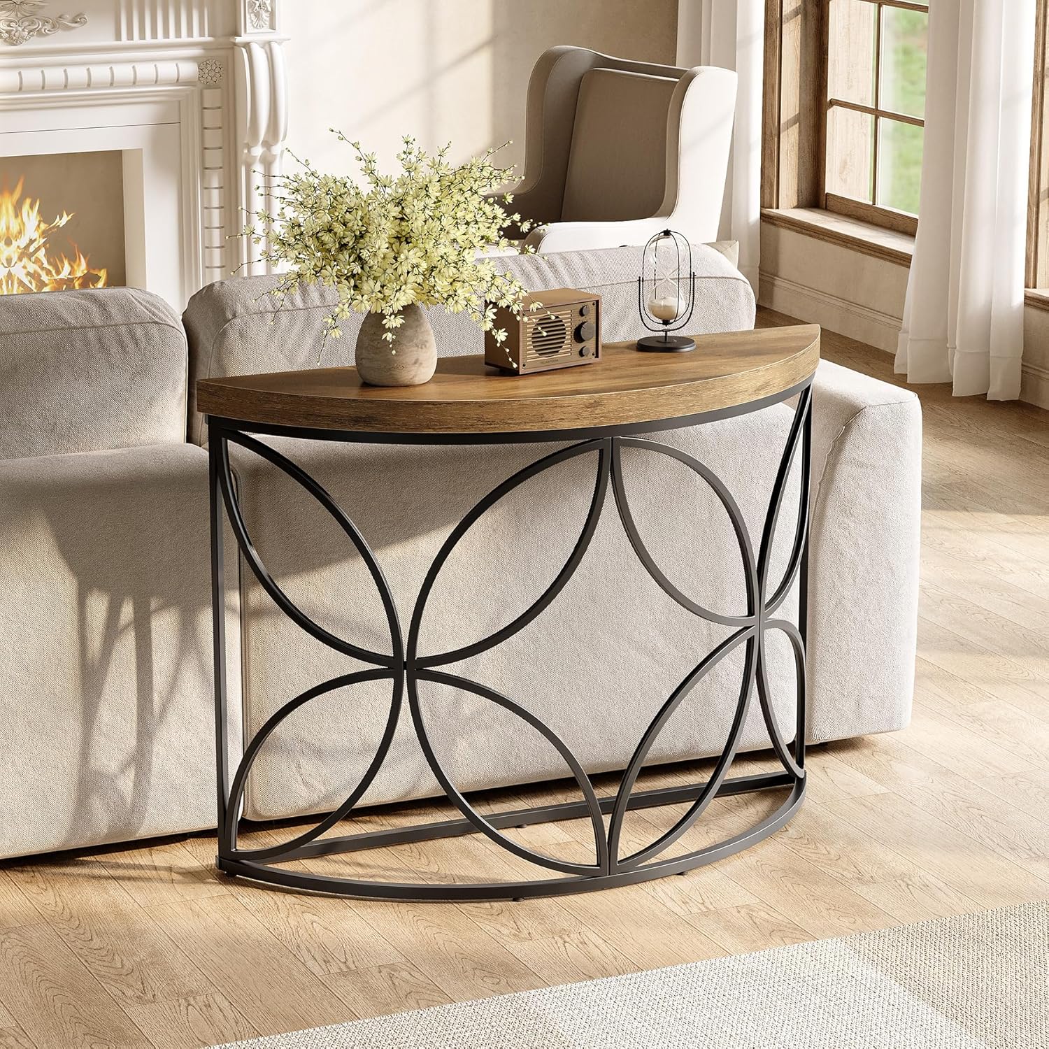 43.3" Industrial Console Table - Floral Design Narrow Sofa Table for Living Room & Entryway