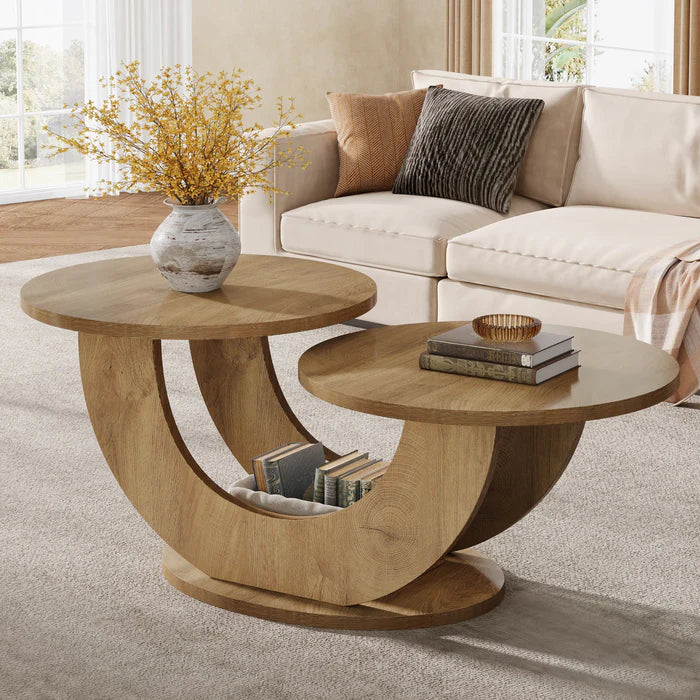 Modern U-Shaped Coffee Table - 45" Wide with 2 Display Shelves