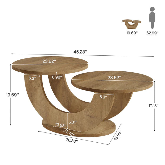 Modern U-Shaped Coffee Table - 45" Wide with 2 Display Shelves