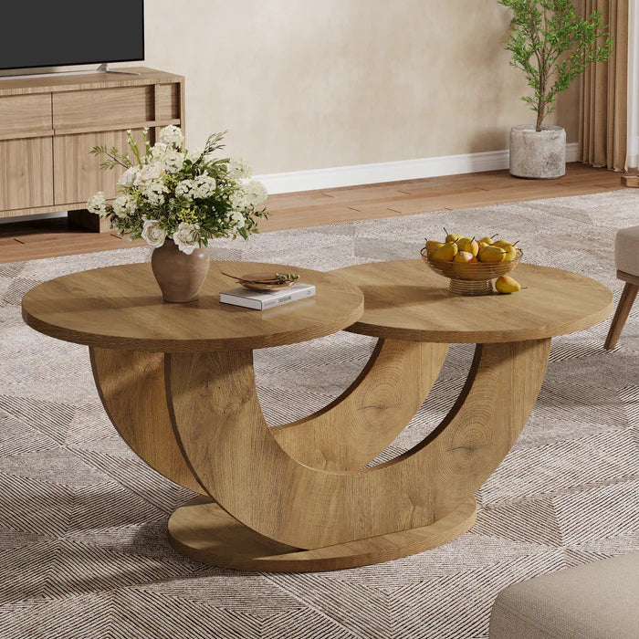 Modern U-Shaped Coffee Table - 45" Wide with 2 Display Shelves