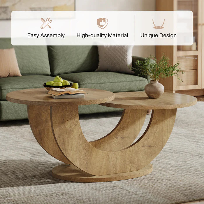 Modern U-Shaped Coffee Table - 45" Wide with 2 Display Shelves