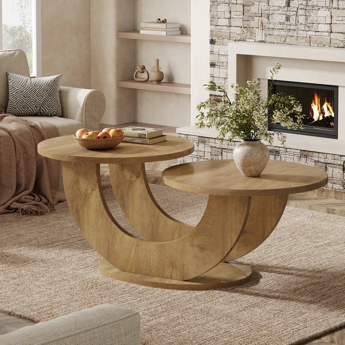 Modern U-Shaped Coffee Table - 45" Wide with 2 Display Shelves