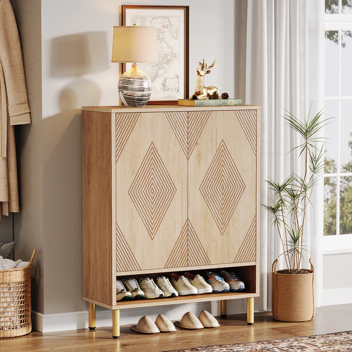 45" Wooden Shoe Cabinet - Adjustable Shelf Organizer