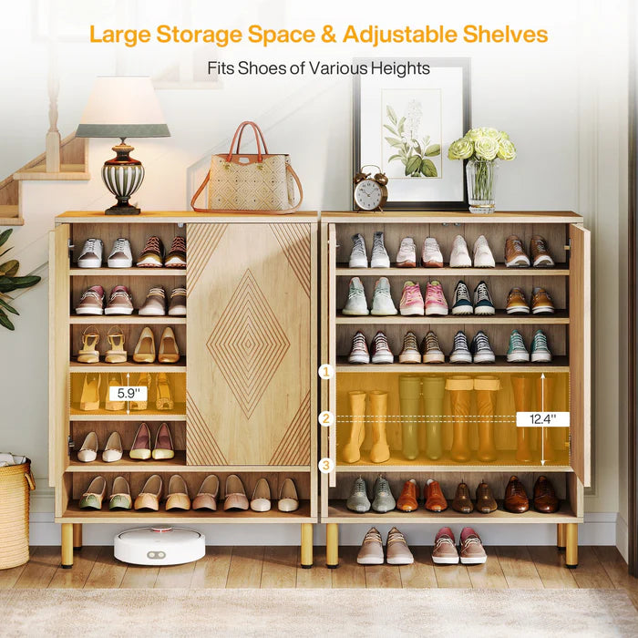 45" Wooden Shoe Cabinet - Adjustable Shelf Organizer