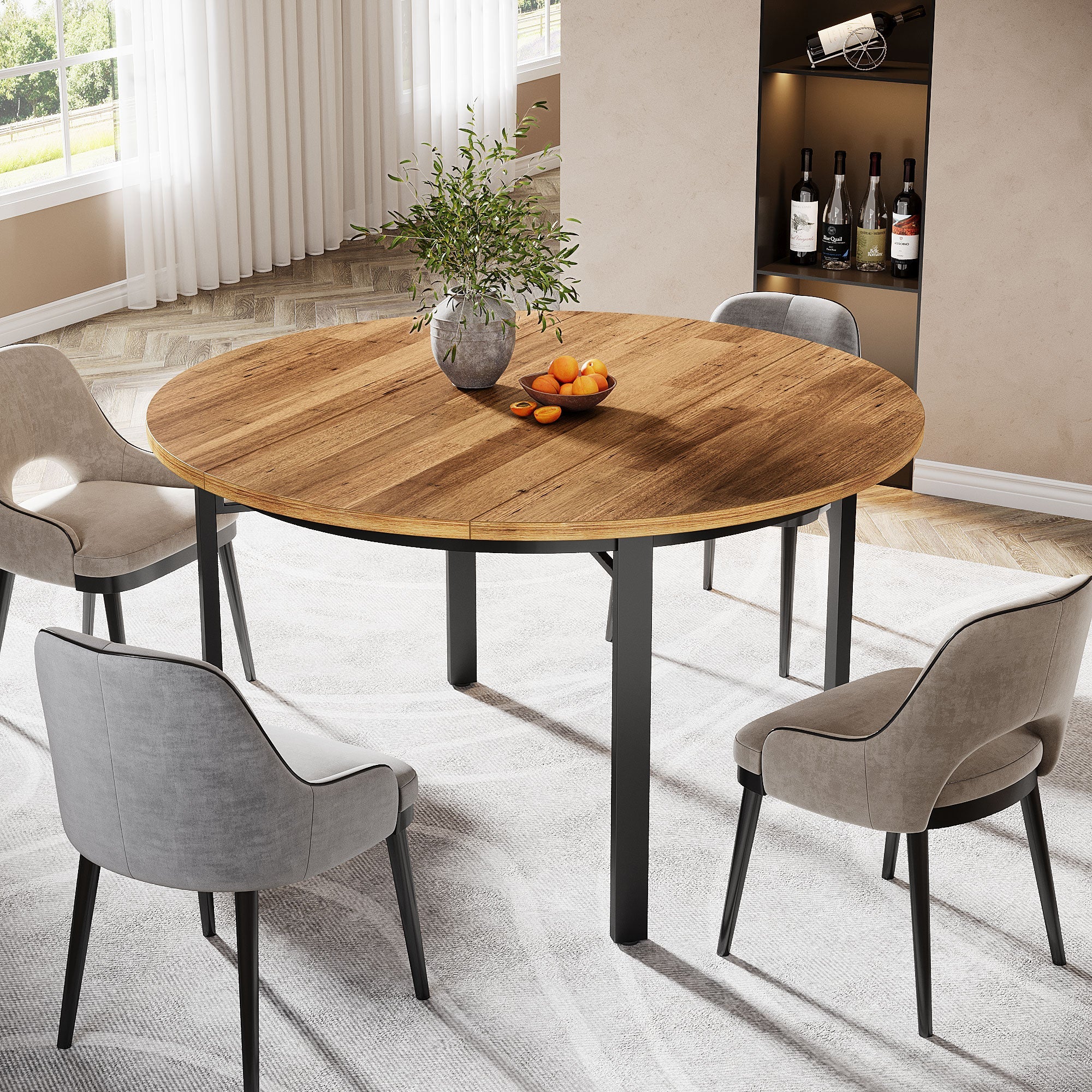 46" Round Dining Table, Farmhouse Kitchen Table Dinner Table for 4-6 People
