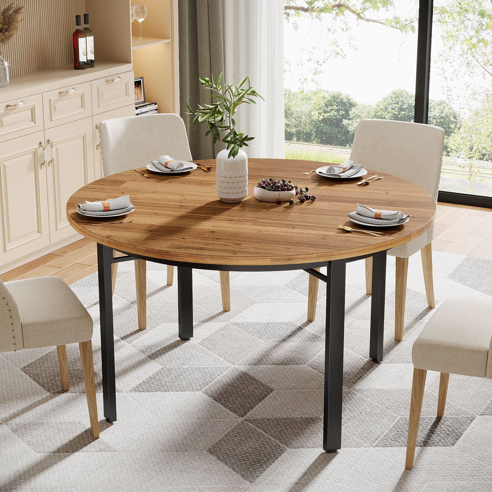 46" Round Dining Table, Farmhouse Kitchen Table Dinner Table for 4-6 People