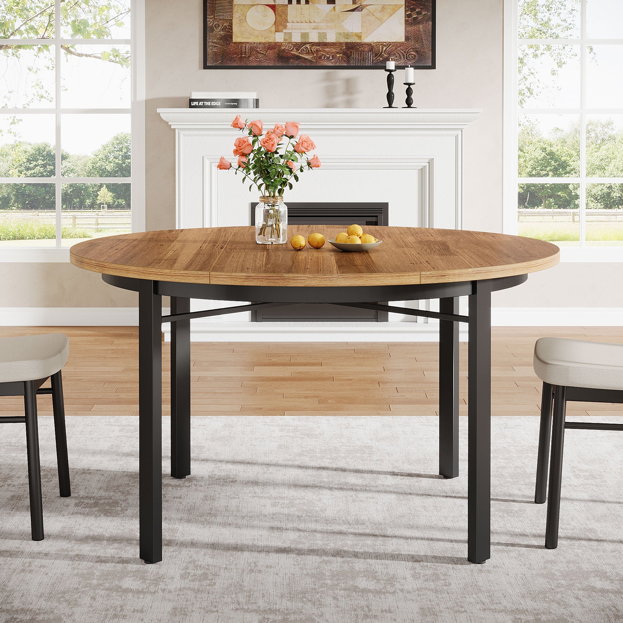 46" Round Dining Table, Farmhouse Kitchen Table Dinner Table for 4-6 People