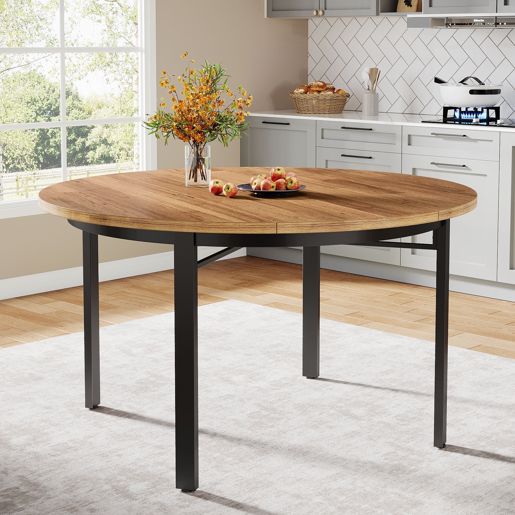 46" Round Dining Table, Farmhouse Kitchen Table Dinner Table for 4-6 People