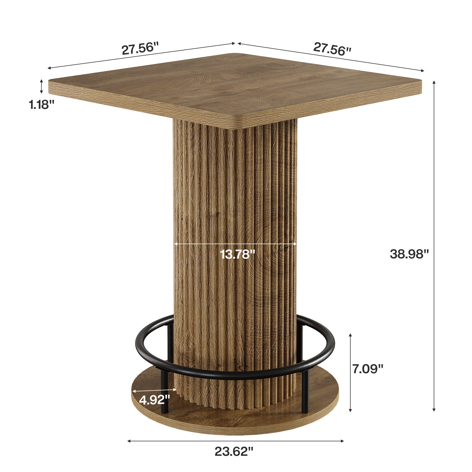 Tribesigns 39-Inch Square Bar Table, Wooden Bistro Table with Footrest for Kitchen and Cafe