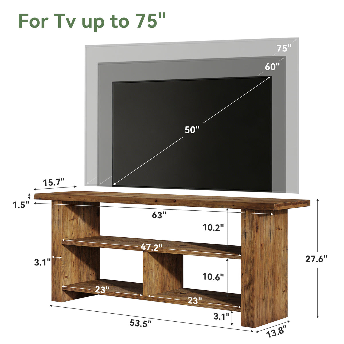 Tribesigns 63 Inch Solid Wood TV Stand with Open Storage, Farmhouse Media Console for Living Room