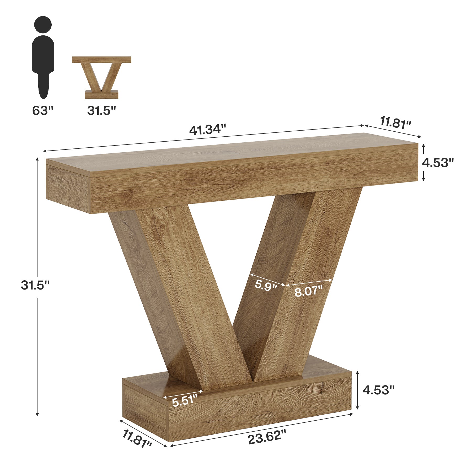 41-Inch Console Table with V-Shaped Legs, Brown Entryway and Sofa Table