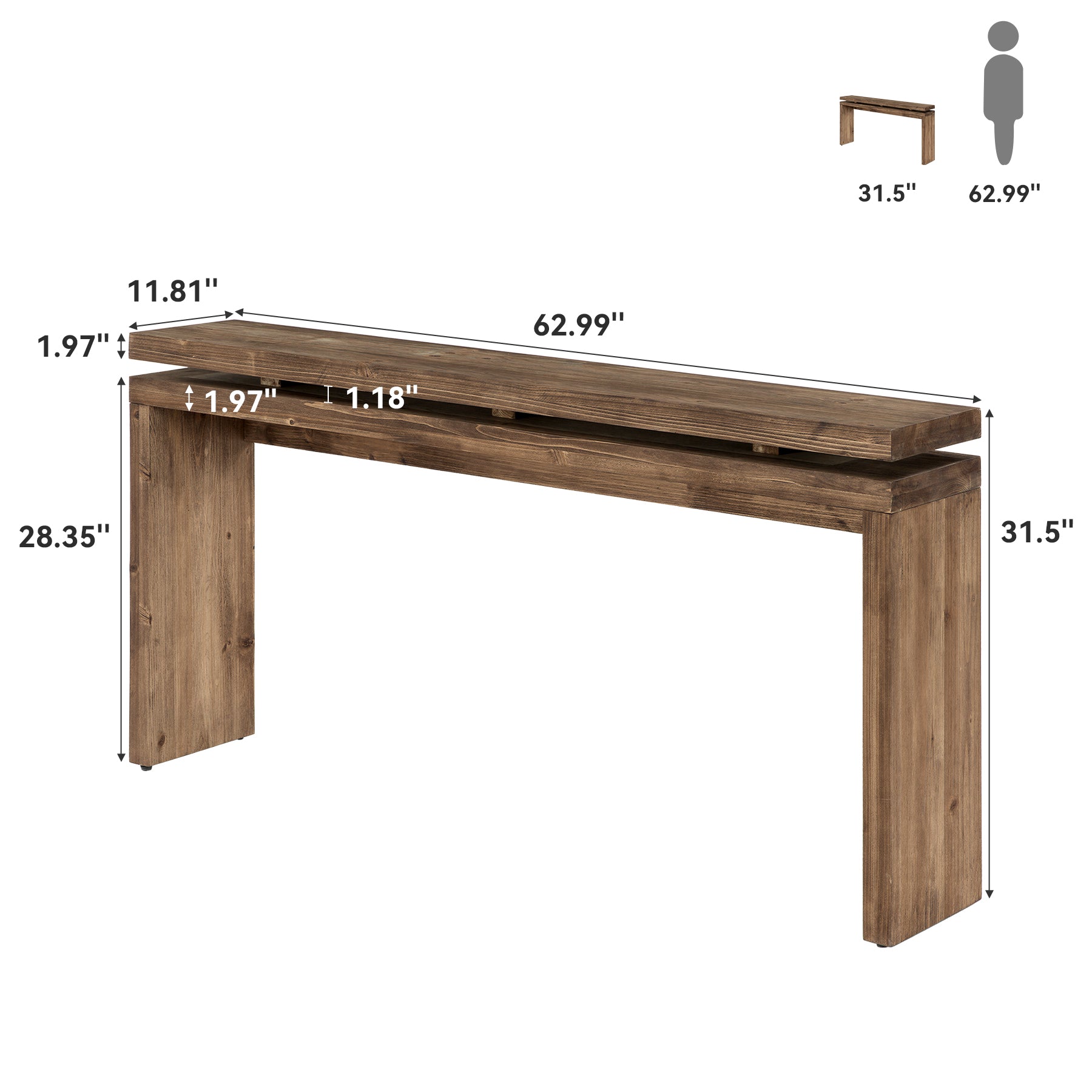 Tribesigns 63-Inch Solid Wood Console Table with Double-Layer Top, Farmhouse Sofa Table for Entryway Hallway and Behind Couch