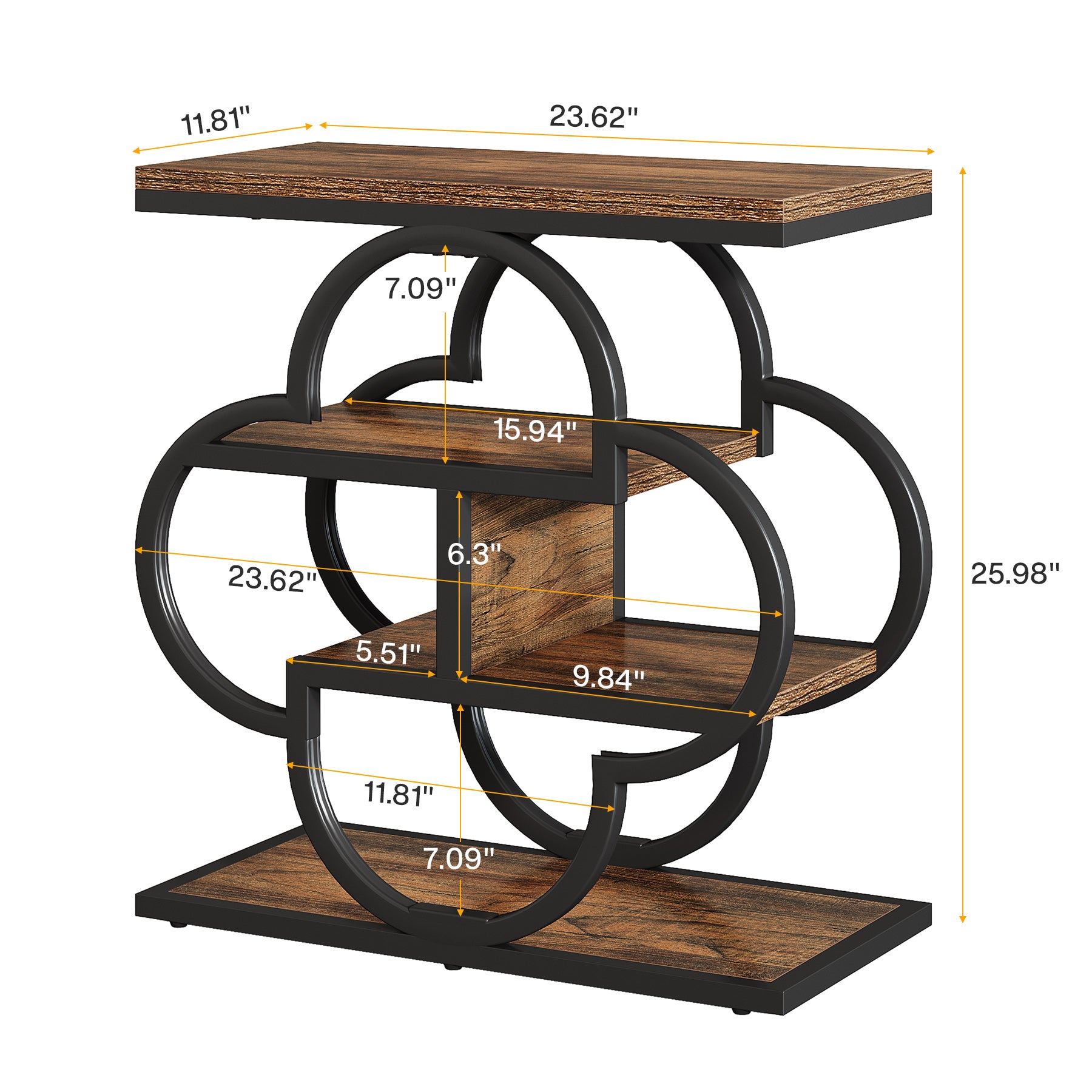 23.62 Inch Narrow Side Table with Storage, 4 Tier Wooden End Table with Metal Frame